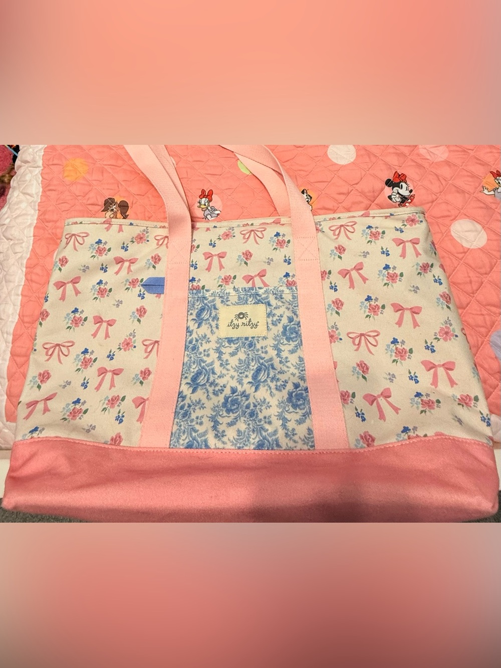Itzy Ritzy Pink and Blue Floral Canvas Tote